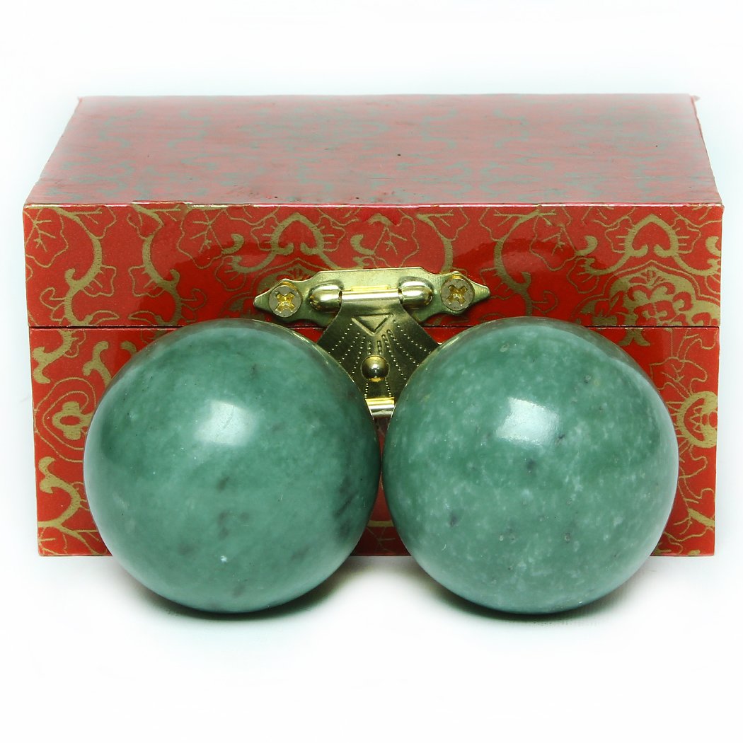 BRABUD 1.4 Inch Marble Green Baoding Balls - Chinese Health Massage Therapy Balls for Stress Relief, Hand Exercise, Meditation and Relaxation (Set of 2) - Perfect for Office, Home Use and Gift Giving BS023
