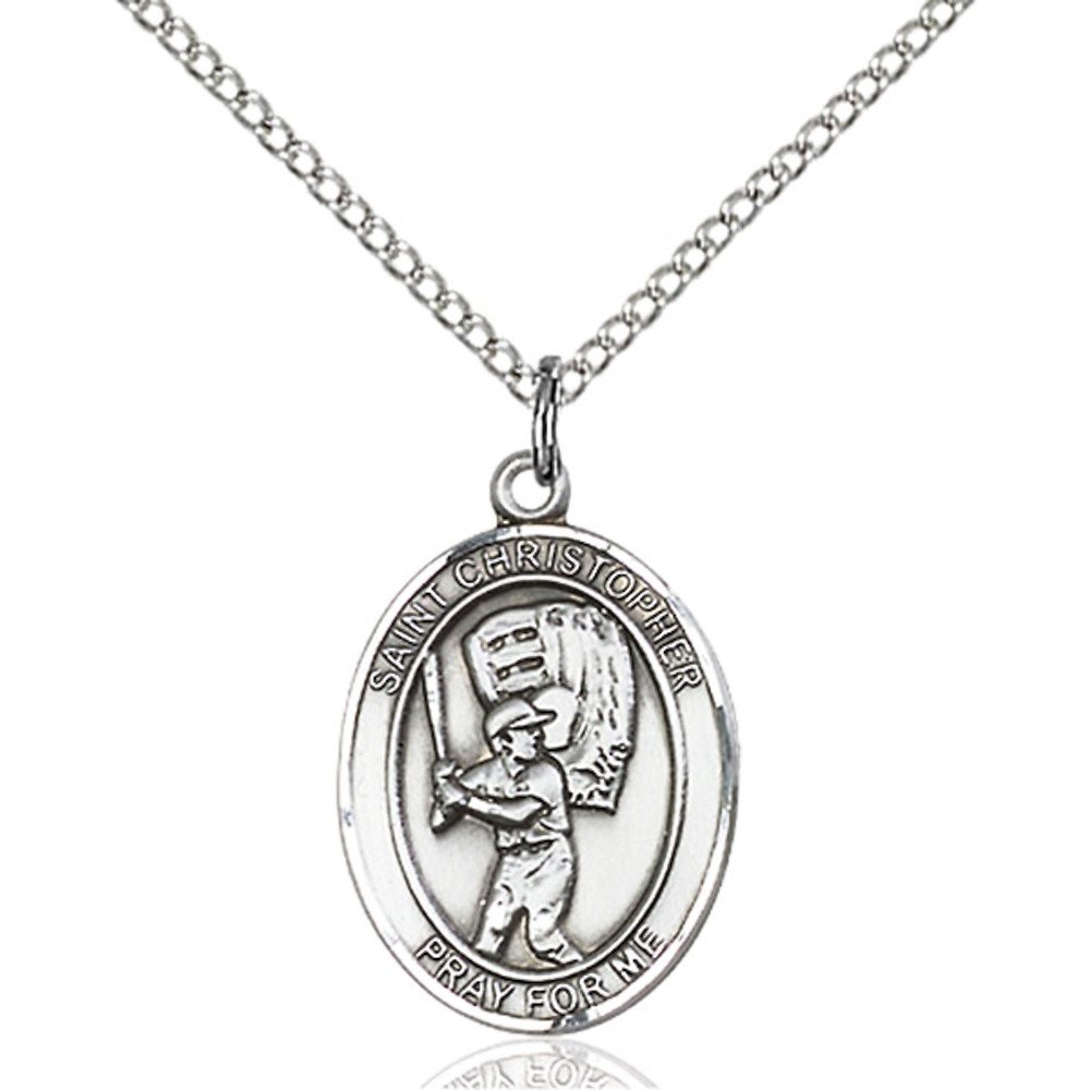 Bonyak St. Christopher Baseball Medal Pendant - Handcrafted Sterling Silver Oval Charm for Men & Women - Perfect for Sports Fans, Gifts & Everyday Wear
