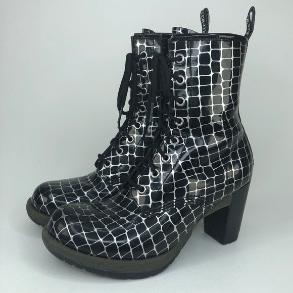 DARCIE Black and Silver Armor Lamper Heel Boots for Women - Stylish Chunky Heel Ankle Booties for Party, Night Out, and Fashion Outfits