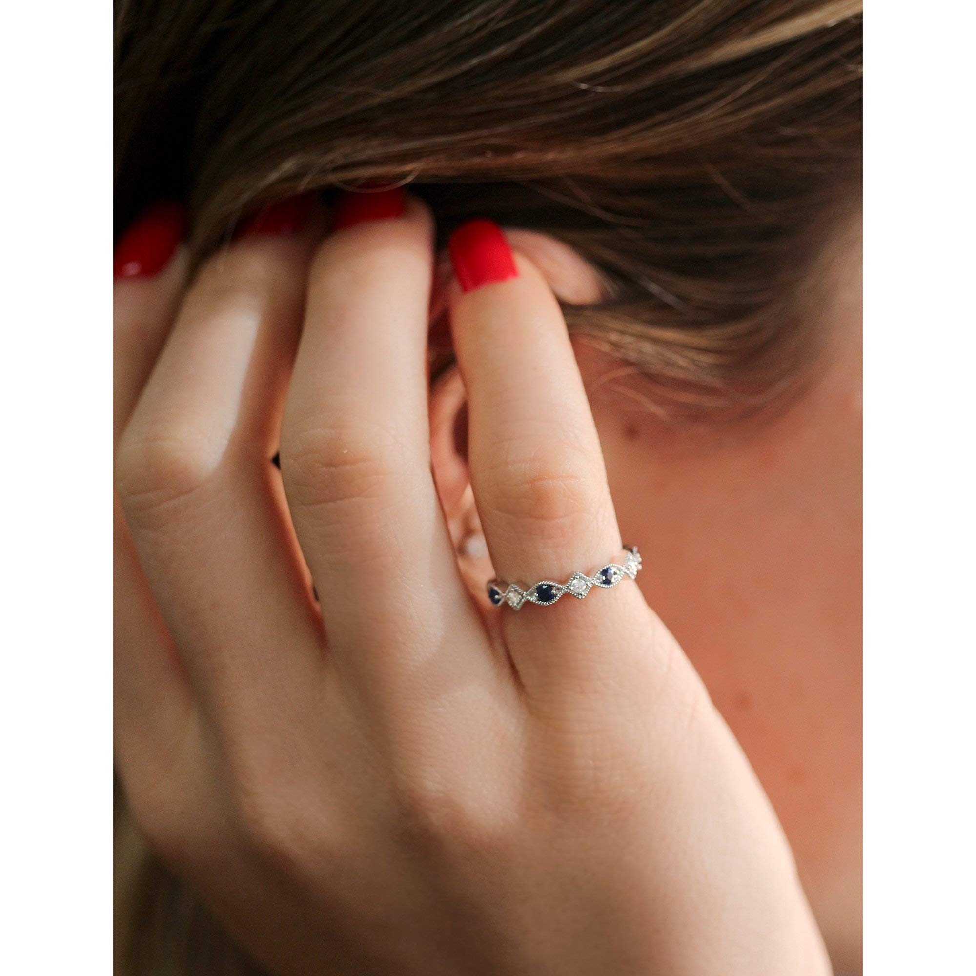 Kobelli Alternating Sapphire & Diamond White Gold Ring for Women | Elegant 14K Wedding, Engagement & Anniversary Jewelry Gift