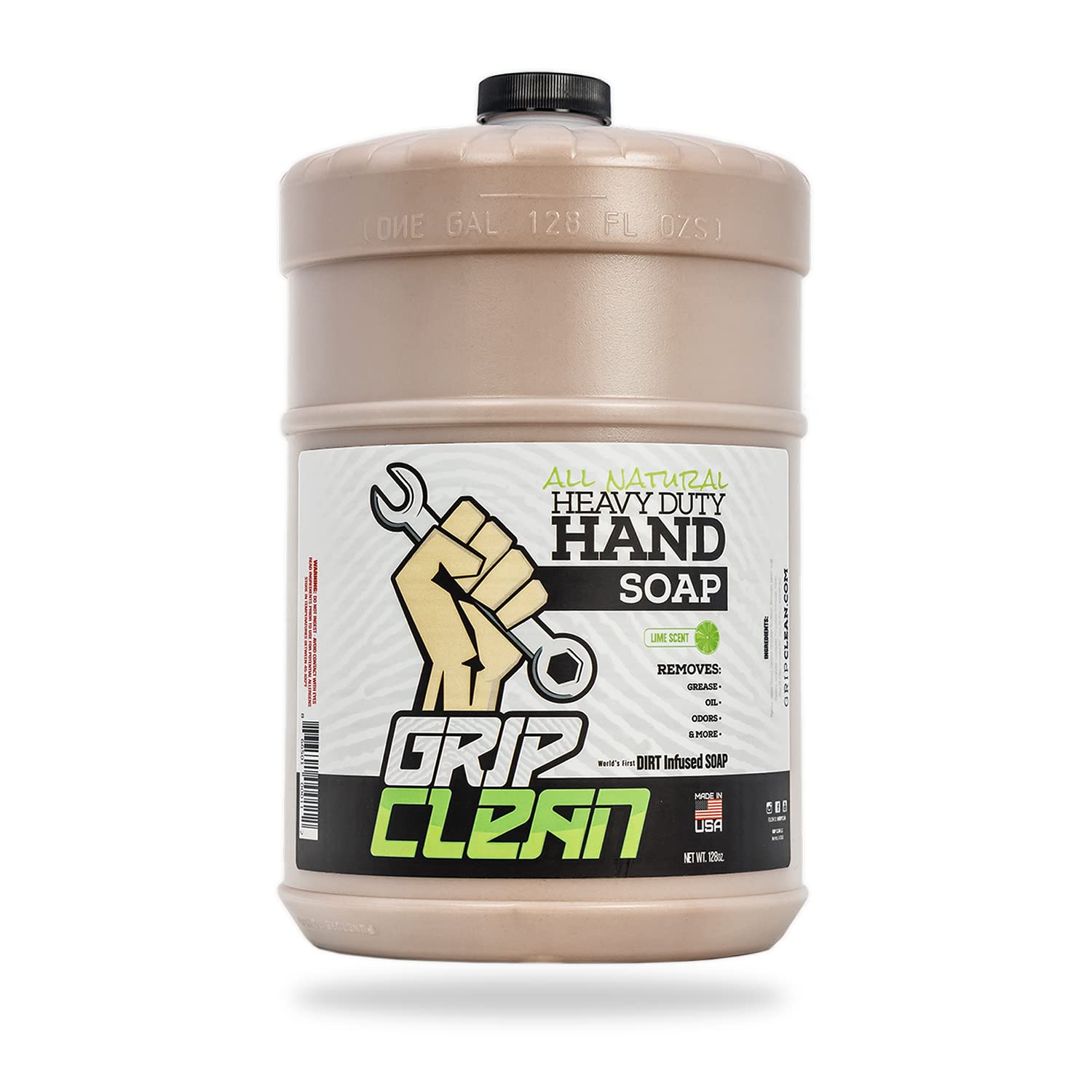 Grip Clean Heavy-Duty Hand Cleaner for Mechanics - Natural Pumice & Clay Soap for Grease & Dirt - Coconut Oil Moisturizing Formula - Flat Top Gallon Jug Refill (2-Pack) - Ideal for Auto Shops, Construction & Industrial Work