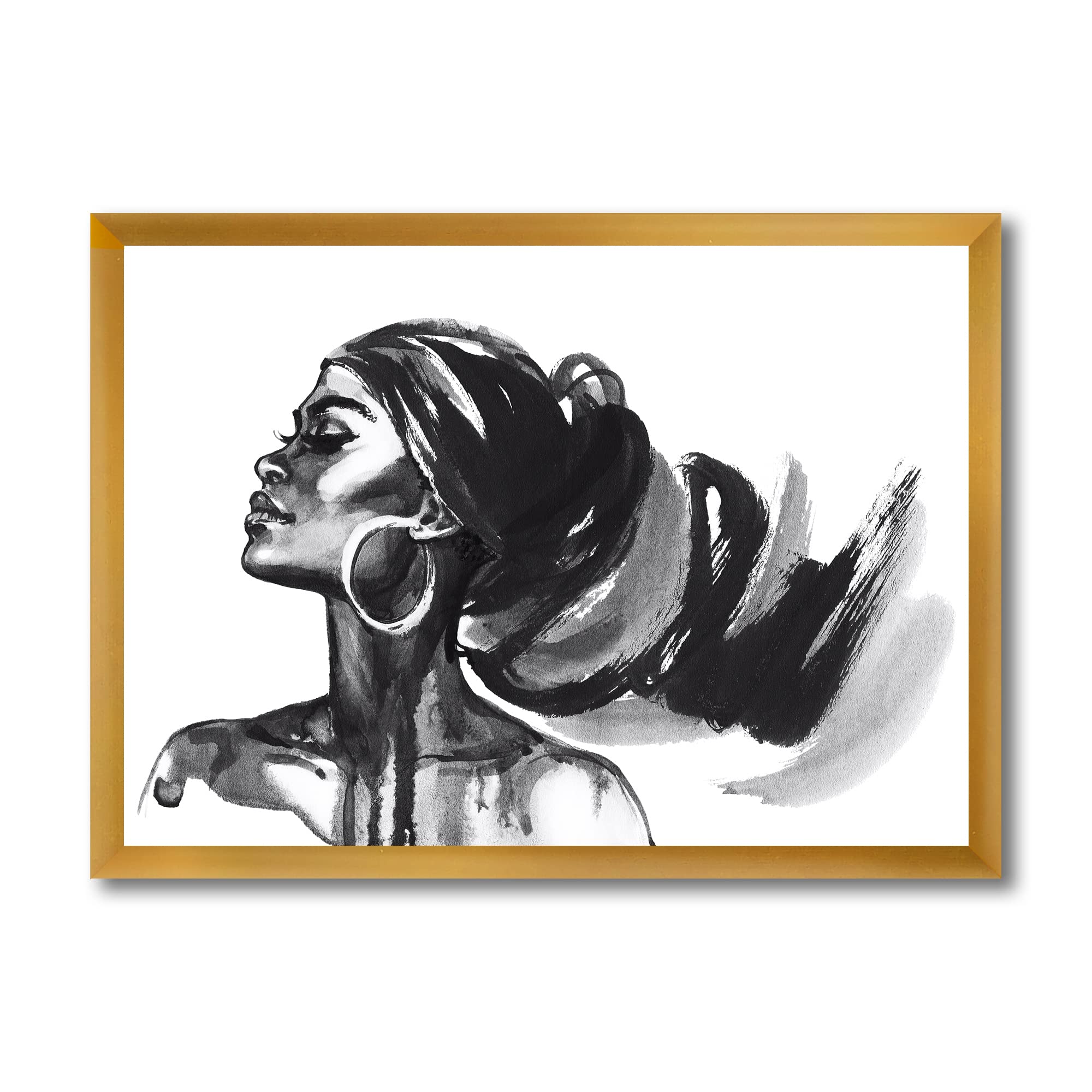 Modern Black & White Portrait of African American Woman - Framed Wall Art Decor for Living Room, Bedroom & Office | DesignQ Collection