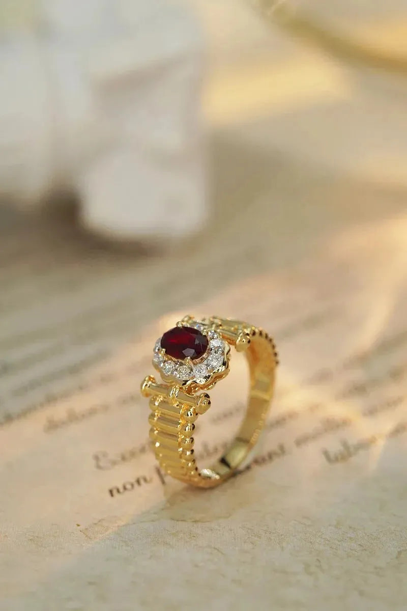 18K Yellow Gold Vintage Diamond & Natural Ruby Ring for Women - Luxury Wedding Jewelry, Anniversary Gift, Engagement Ring, Bridal Party Accessory