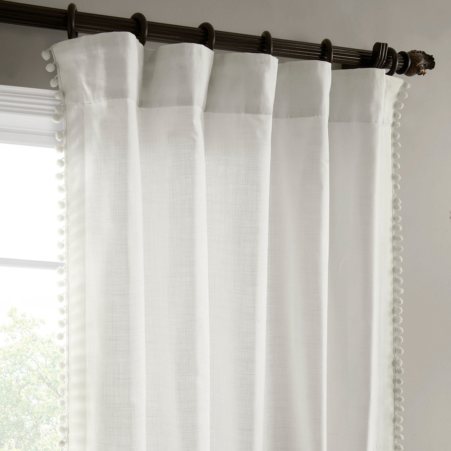 Channing White Bordered Modern Hampton Textured Cotton Light Filtering Curtains - Elegant Window Treatment for Living Room, Bedroom & Office