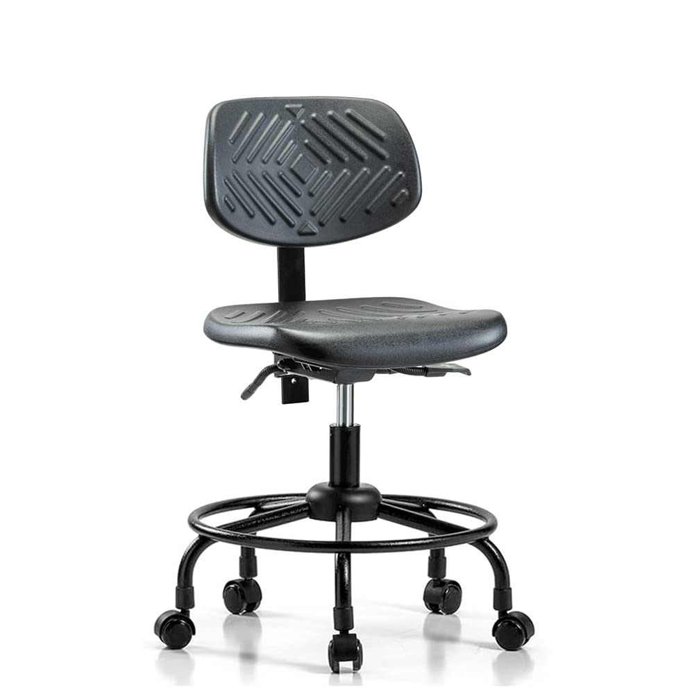 Ergonomic Industrial Chair with Adjustable Height for Office & Workshop - Heavy Duty Rolling Chair for Carpet & Linoleum Floors - Perfect for Long Work Hours at Desk or Workbench