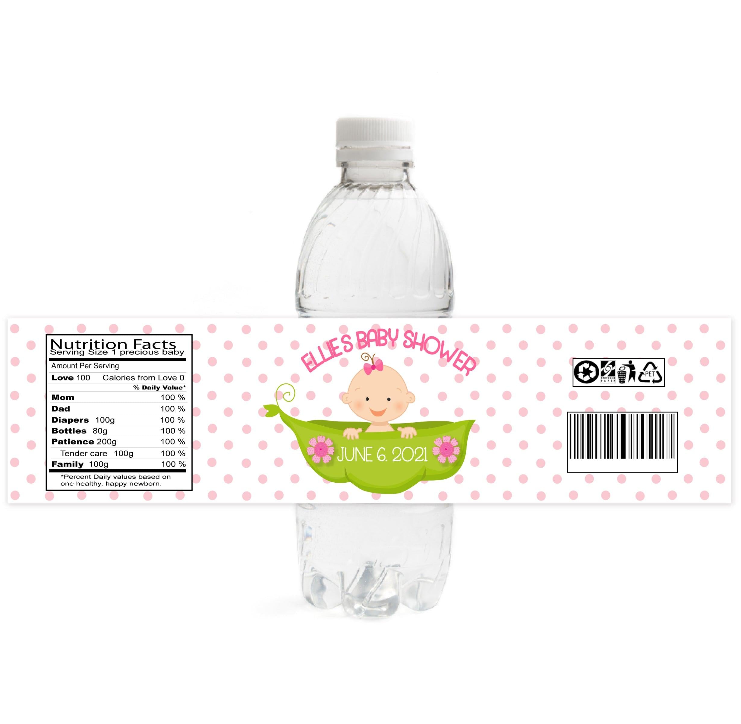 Custom Pea in a Pod Baby Shower Water Bottle Labels - Adhesive Personalized Drink Tags for Gender Reveal, Newborn Celebration & Party Decor - Perfect for Baby Showers, Birth Announcements & Special Occasions