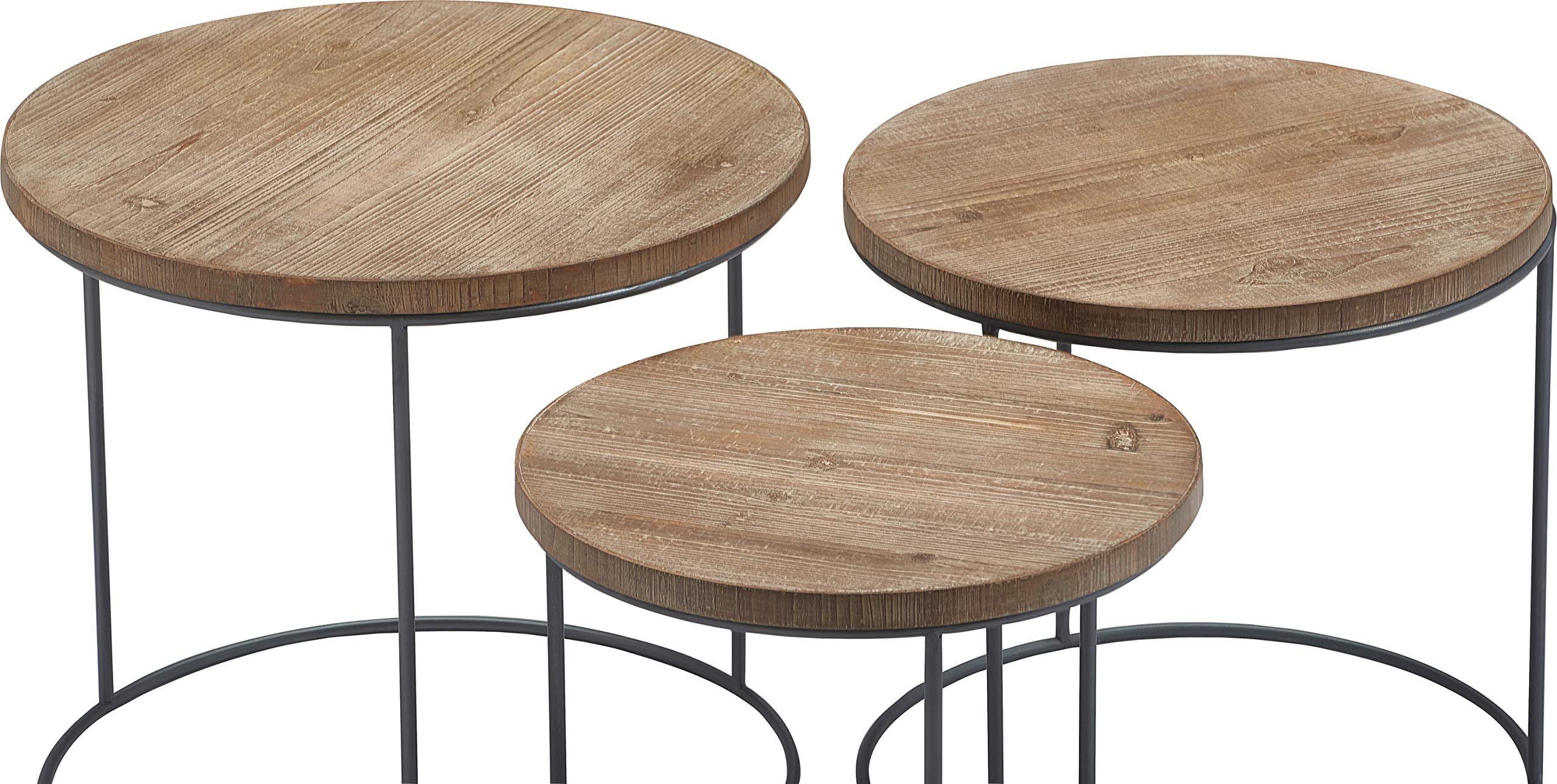 Tommy Hilfiger 3-Piece Geometric Nesting Tables Set - Round Wood & Metal Stacking End Tables, Modern Nightstands for Small Spaces - Distressed Finish | Perfect for Living Room, Bedroom & Office Decor