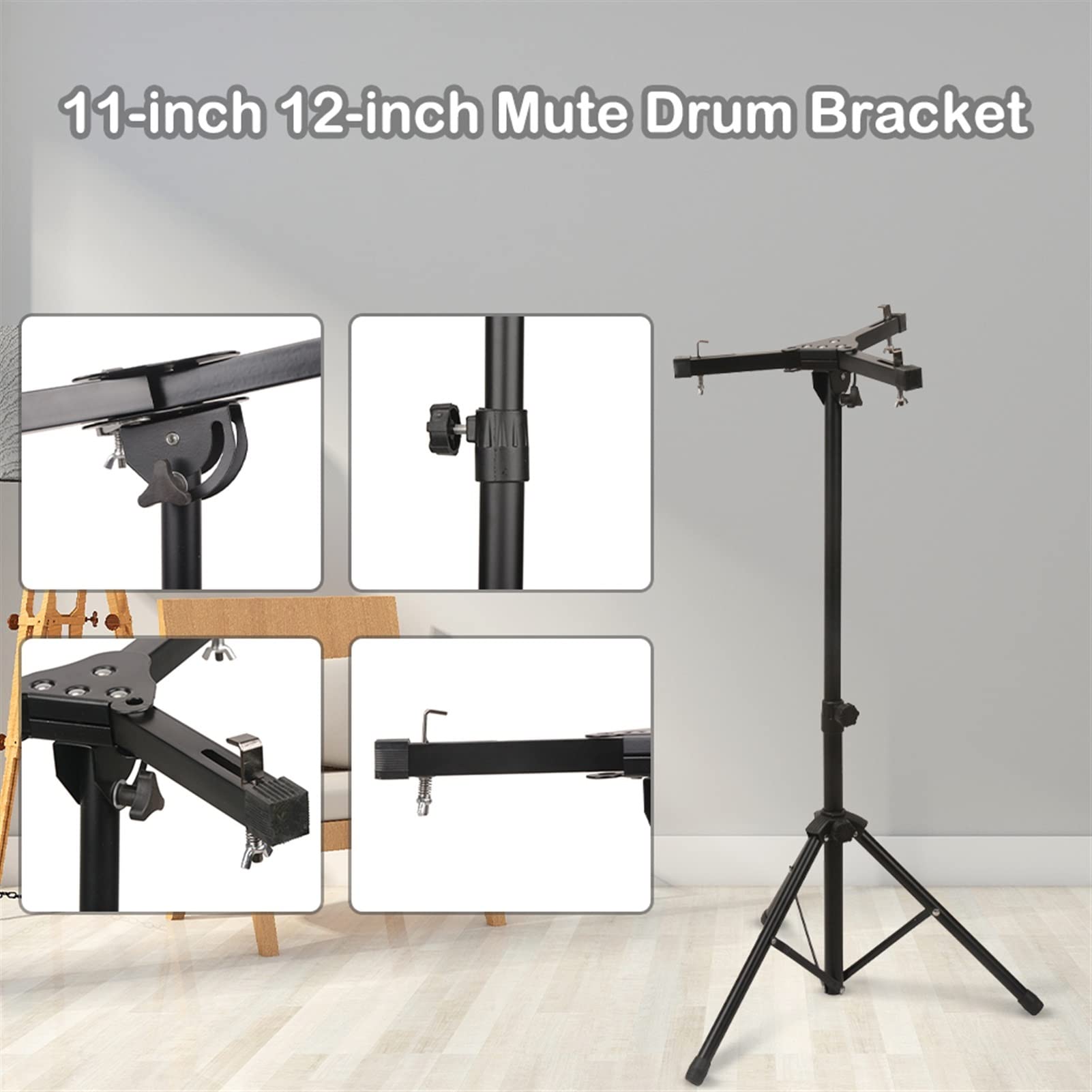 TSTS 11-inch & 12-inch Adjustable Drum Stand - Silent Practice Drum Rack with Mute Pad Holder for Drummers | Perfect for Home, Studio & Quiet Rehearsal