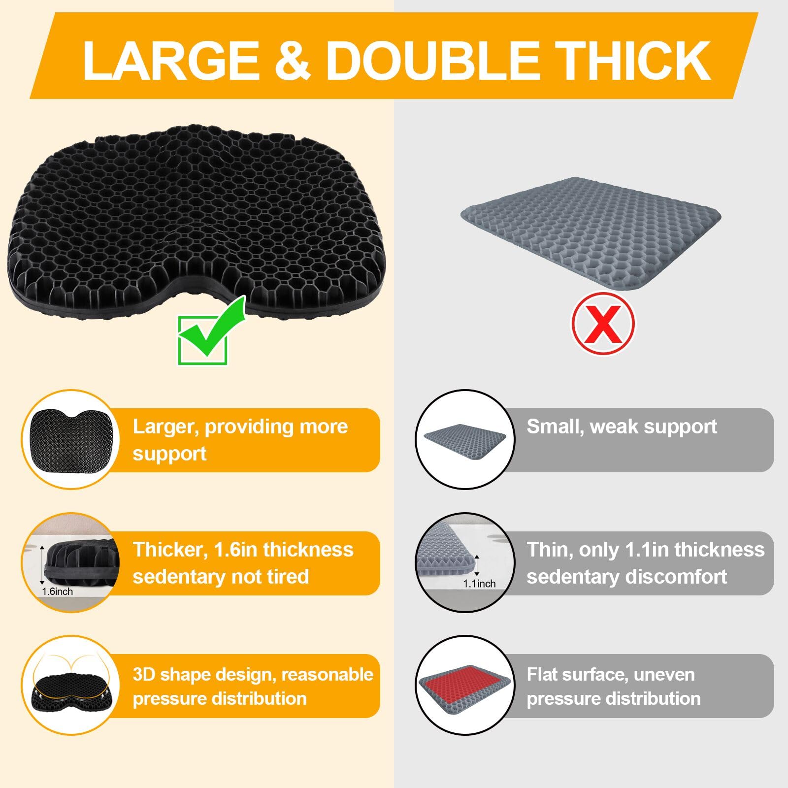 Anti-Slip Kayak Seat Cushion - Thick Waterproof Gel Seat Pad with Non-Slip Cover for Sit-In Kayak, Inflatable Kayak, Canoe & Boat | Comfortable Fishing & Water Sports Accessories for Outdoor Adventures