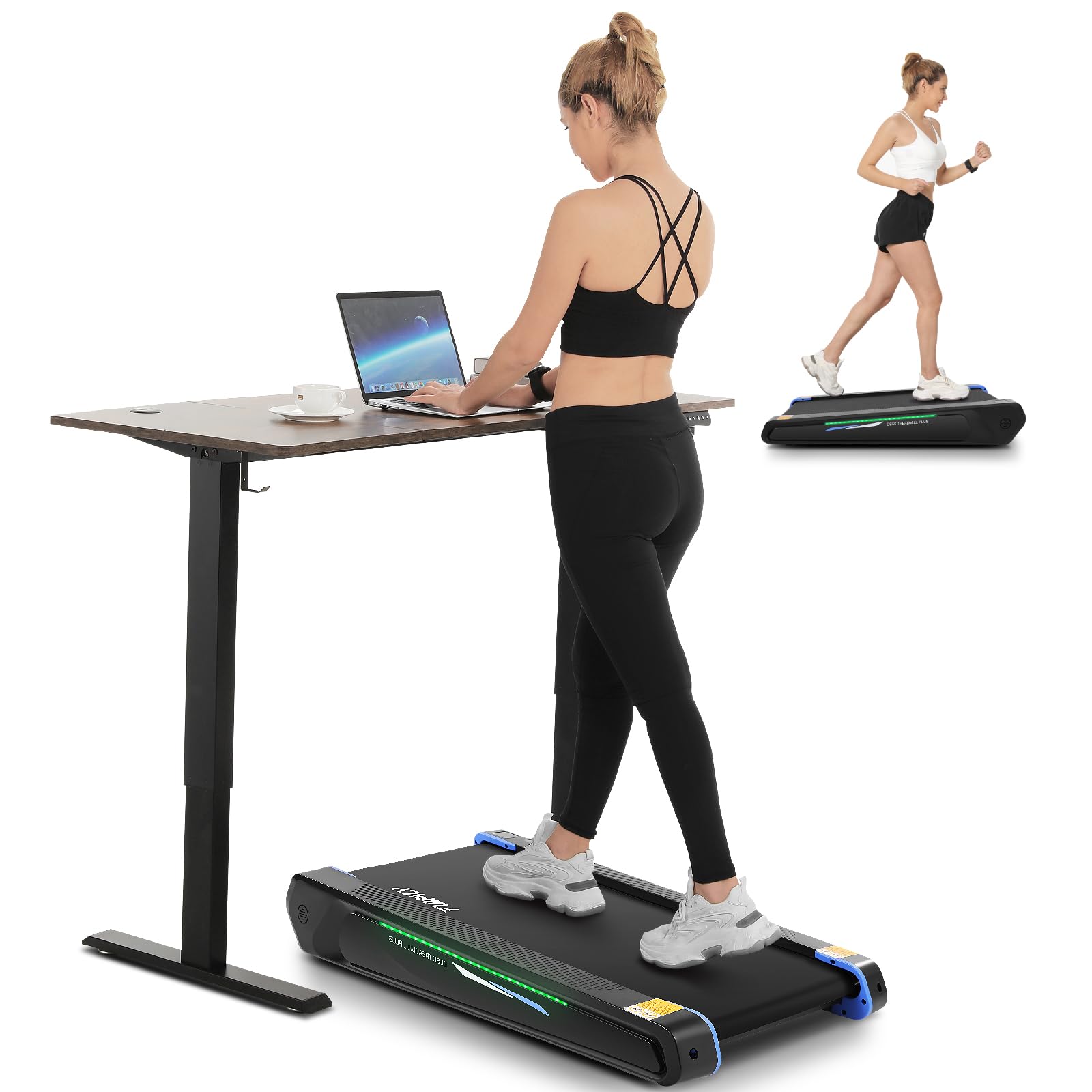 FUNMILY Under Desk Treadmill - 2.5HP Compact Walking Pad with 5% Incline, 300lbs Weight Capacity & Remote Control - Space-Saving Home Office Treadmill with LED Lighting for Walking Workouts & Small Spaces