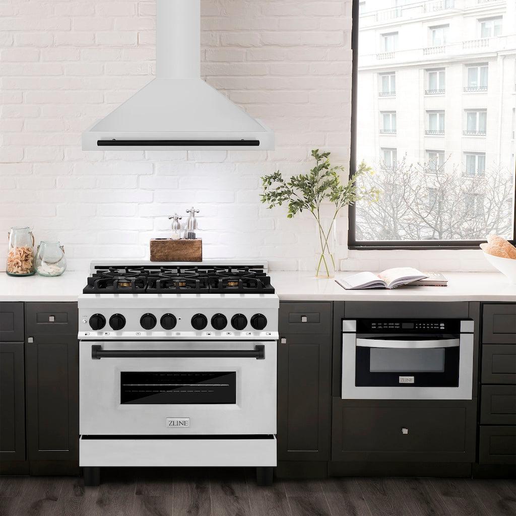 ZLINE KB4STZ MB Autograph Edition Convertible Range Hood - Stainless Steel with Matte Black Accents | Professional Kitchen Ventilation for Modern Homes | Perfect for Gas Stoves, Cooking Areas & Open Concept Kitchens