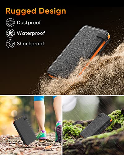 25000mAh Solar Power Bank with QC3.0 Fast Charging - Waterproof Portable Charger with 4 Foldable Solar Panels, Type C Input/Output for Camping, Hiking & Emergency Power Backup