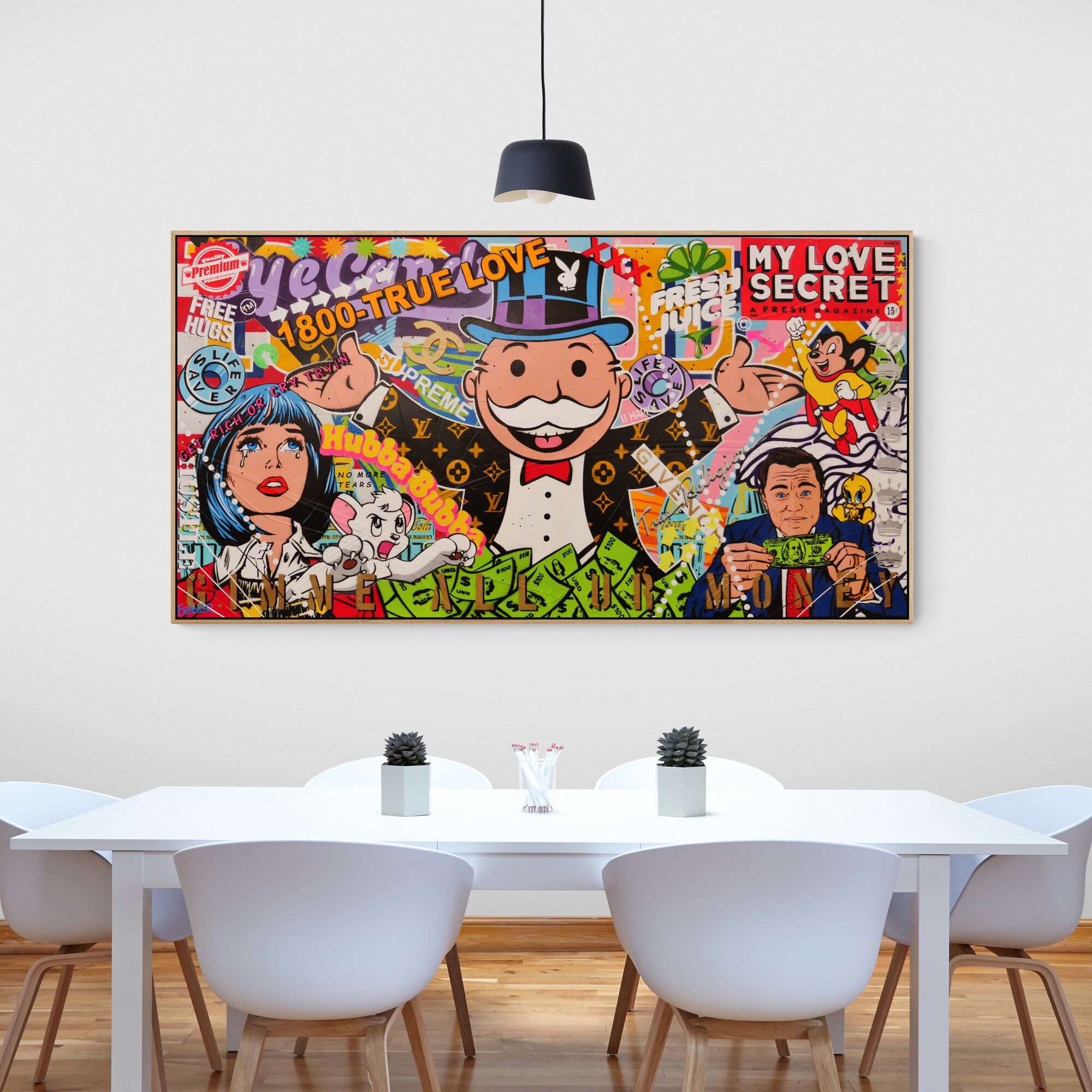 Jackpot Money 190cm x 100cm Monopoly Man Textured Urban Pop Art Canvas Wall Painting - Perfect for Game Room Decor, Office Wall Art & Modern Home Decor
