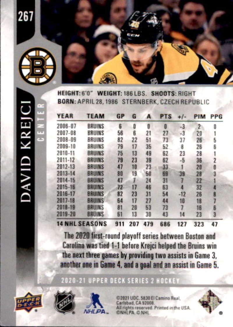 2020-21 Upper Deck #267 David Krejci Boston Bruins Hockey Card - NHL Collectible for Fans & Trading - Perfect for Sports Memorabilia Displays & Card Collections