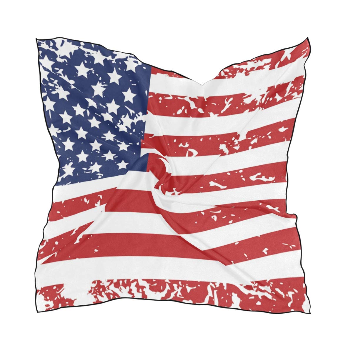 American Flag Satin Silk Square Scarf - Women's Hair Band & Neck Wrap - Patriotic Headwear for 4th of July, Sports Events & Fashion Accessories