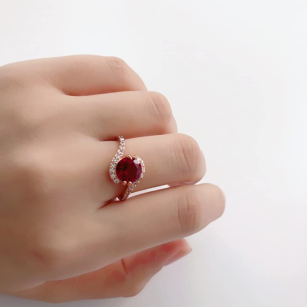 925 Sterling Silver & 18K Rose Gold Women's Engagement Ring with AAA Ruby & Cubic Zirconia - Sparkling CZ Diamond Wedding Band, Classic Eternity Cocktail Ring for Brides, Anniversary Gift & Special Occasions