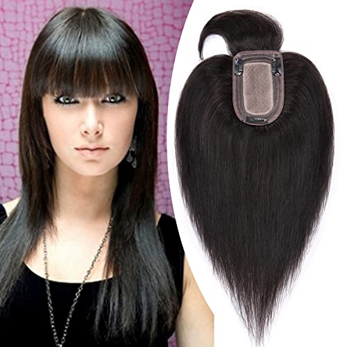Clip in Human Hair Topper with Silk Base - Natural Looking Hairpiece for Thinning Hair - Perfect for Daily Wear, Special Occasions & Styling