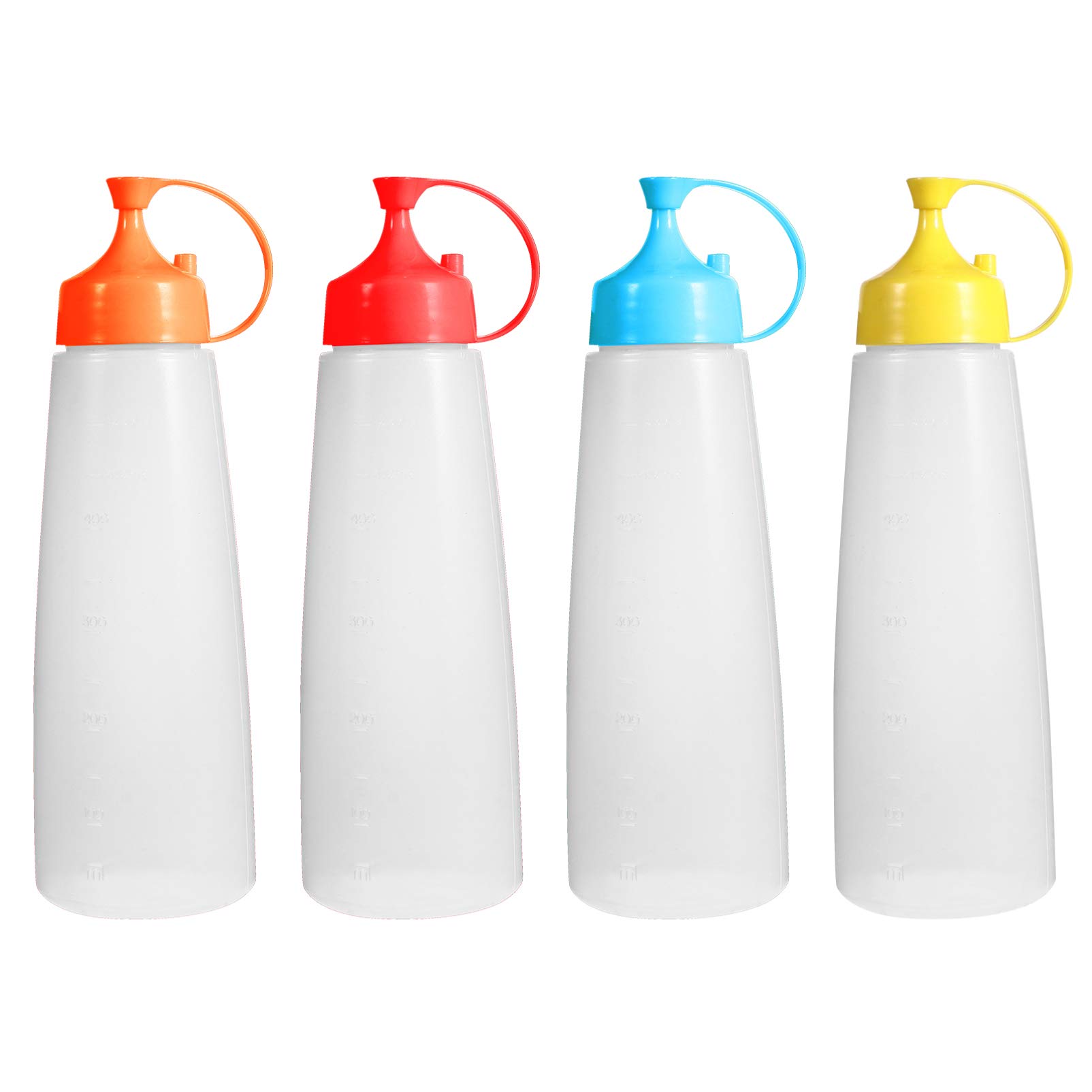 Hemoton 4 Pack 500ml Plastic Squeeze Condiment Bottles with Measurement Marks - Leak-Proof Sauce Dispenser Bottles for Ketchup, BBQ, Syrup, Salad Dressing - Perfect for Kitchen, Restaurant & Outdoor BBQ Party