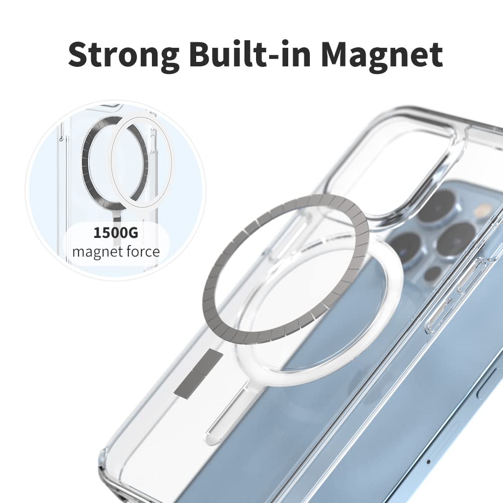 Sinjimoru Clear Shockproof iPhone 13 Mini Case with MagSafe Compatibility | Anti-Yellowing UV Coating | 1500G Strong Magnet M-Airclo Technology | PC & TPU Protective Cover | Perfect for Everyday Use, Travel & Wireless Charging