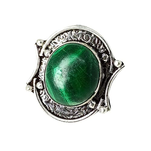 925 Sterling Silver Malachite Ring - Handmade Bohemian Jewelry for Women, Genuine Gemstone Ring, Dainty Round Green Stone Ring - Perfect Gift for Her, Anniversary, Promise or Special Occasion Jewelry (Ideal for Boho Style, Date Night, Wedding Accessories)