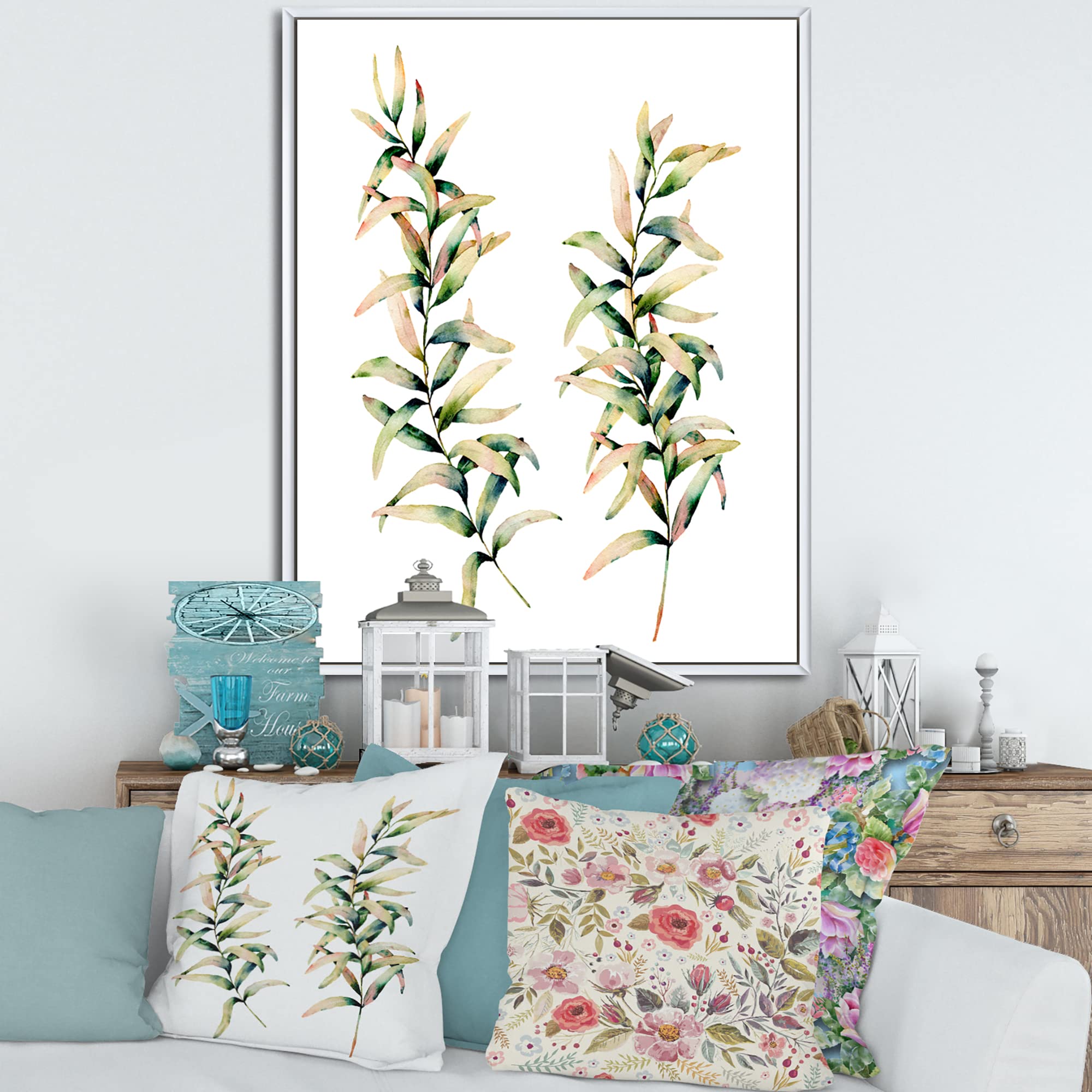 DesignQ Autumn Grass Branches Framed Canvas Wall Art Print - Handmade Home Decor for Living Room, Bedroom & Office
