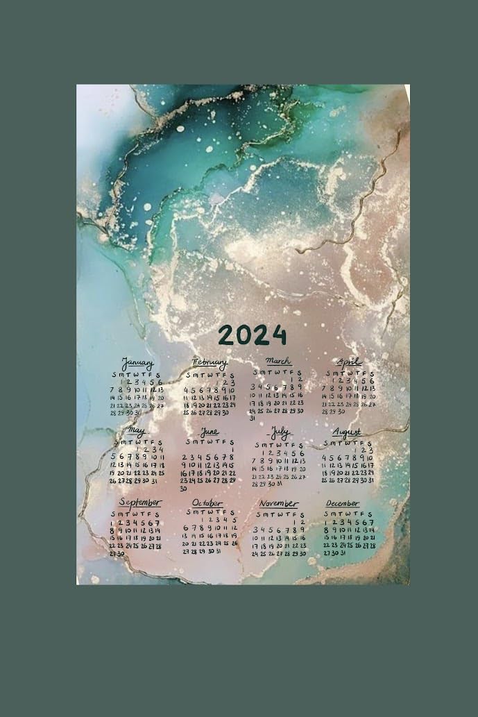 2025 Abstract Art Calendar Towel - Linen Wall Calendar with Alcohol Ink Design in Green & Gold | Perfect for Home Decor, Office Gifts & Artistic Spaces