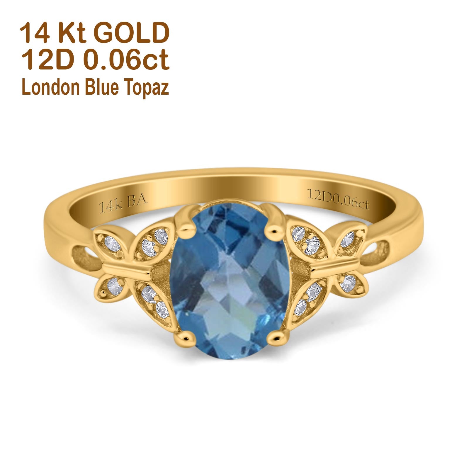 14K Gold 1.27ct Oval 8x6mm Butterfly Accent G SI Diamond Engagement Ring for Women - Elegant Wedding Band, Anniversary Gift & Bridal Jewelry (Perfect for Proposals, Vow Renewals & Special Occasions)