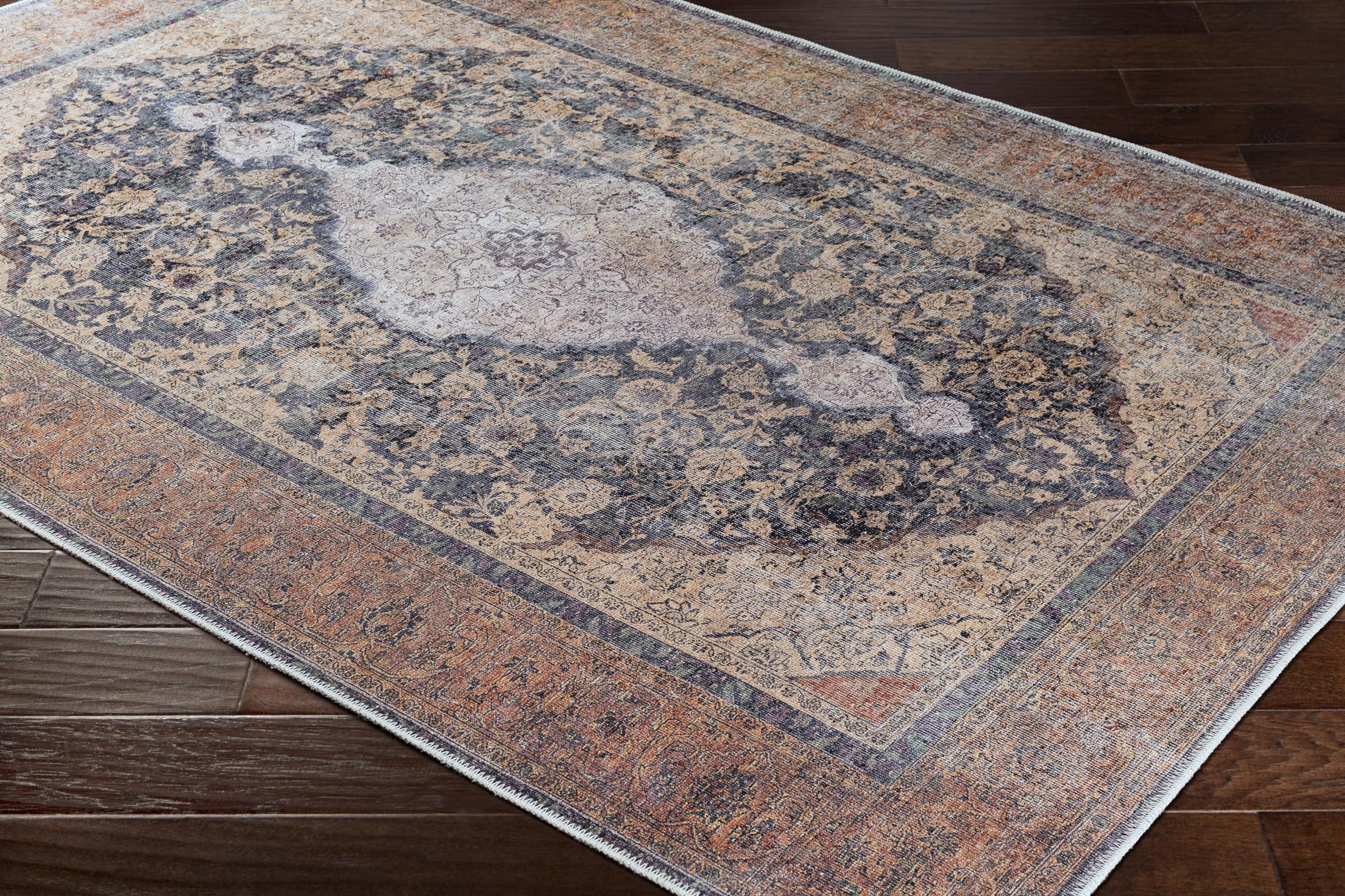 Mark&Day Washable Area Rug 6x9 Feet - Traditional Olterterp Design in Red Brown - Machine Washable Carpet for Living Room, Bedroom, Kitchen - Perfect for High Traffic Areas & Cozy Home Decor (6'7
