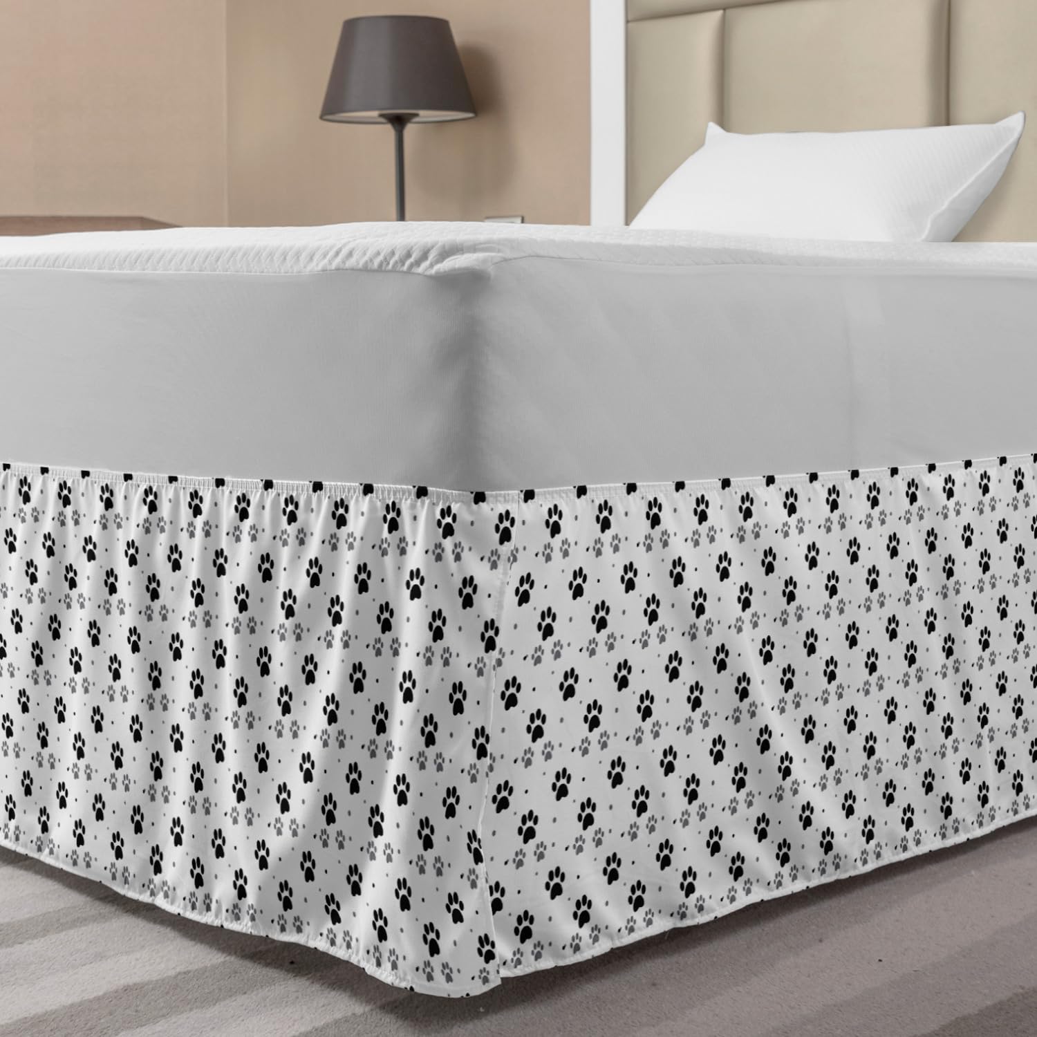 Ambesonne Paw Print Bedskirt - Dog Cat Pet Bedding for Twin/Twin XL Beds