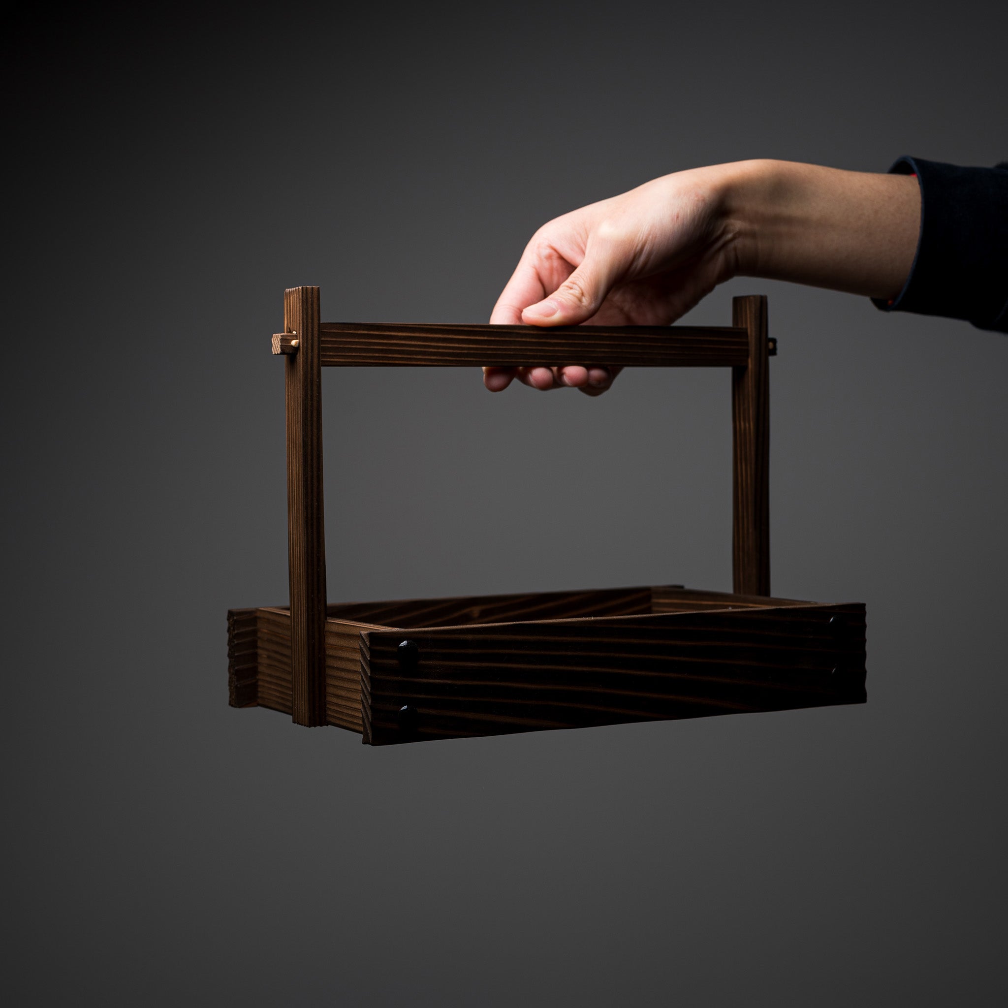 Handmade Japanese Yaki Sugi Serving Basket - Natural Charred Wood Appetizer & Bread Tray for Rustic Dining, Picnics, and Charcuterie Boards