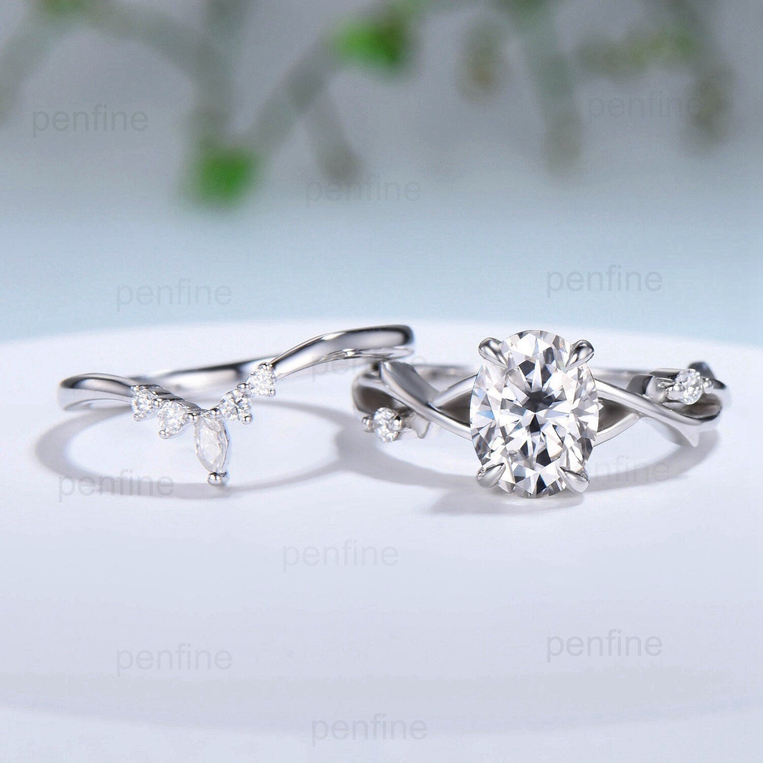 1.5CT Oval Brilliant Moissanite Engagement Ring Set in 14K White Gold - Nature Inspired Branch Design Vintage Bridal Wedding Ring Set for Her - Perfect for Proposals, Anniversaries & Special Occasions