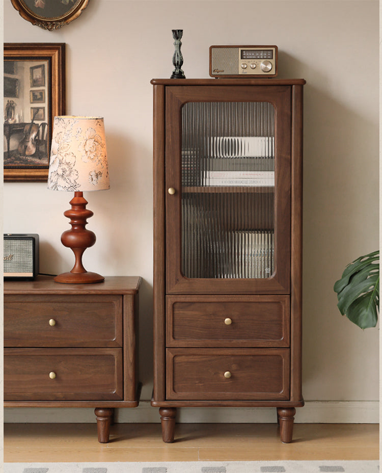 Solid Black Walnut Wood American Retro Locker Side Cabinet - Vintage Storage for Bedroom, Living Room & Office