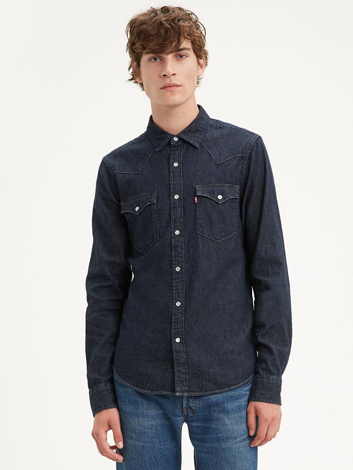 Levi's Men's Classic Western Denim Snap Shirt - Dark Wash Western Style Button Up Shirt for Casual Wear & Country Outfits