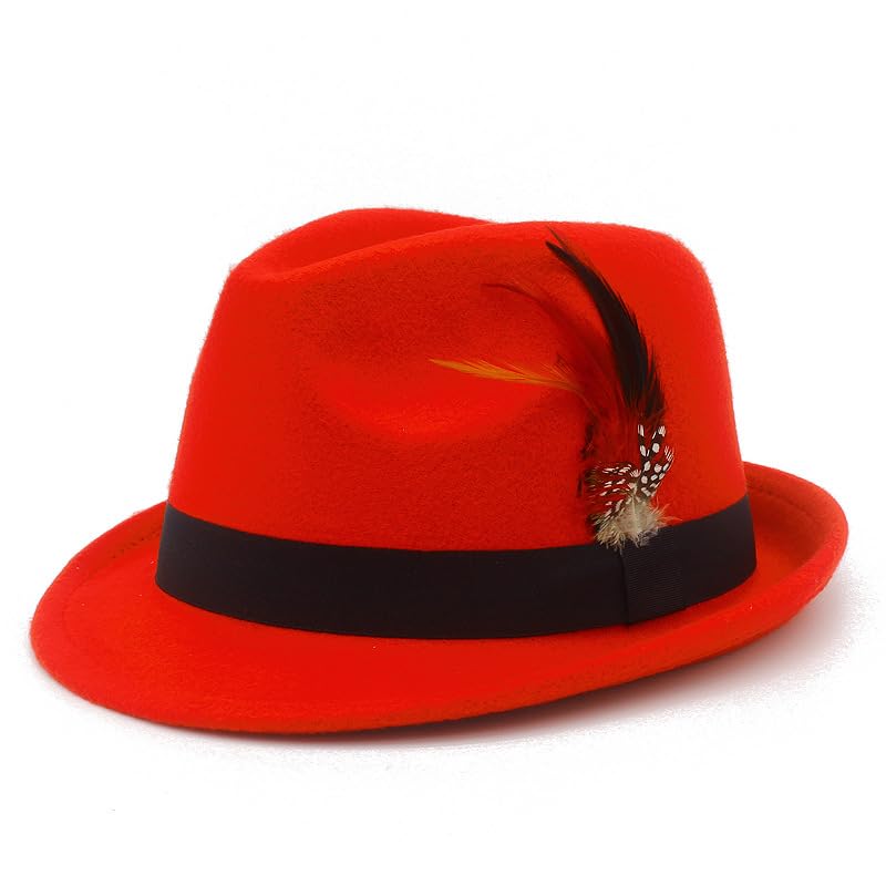 Stylish Classic Fedora Hat for Men & Women - Wide Brim Felt Dress Hat in Red (Polyester) - Perfect for Weddings, Cosplay & Vintage Fashion Outfits