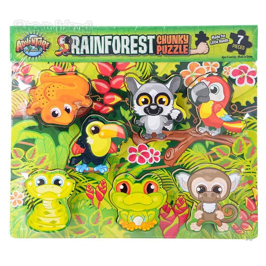 7-Piece Chunky Rainforest Wooden Puzzle for Toddlers - Educational Animal Toy for Early Learning & Montessori Play