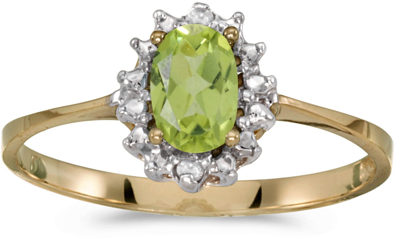 14K Yellow Gold Oval Peridot and Diamond Ring for Women - Elegant Birthstone Jewelry for Engagement, Anniversary & Special Occasions