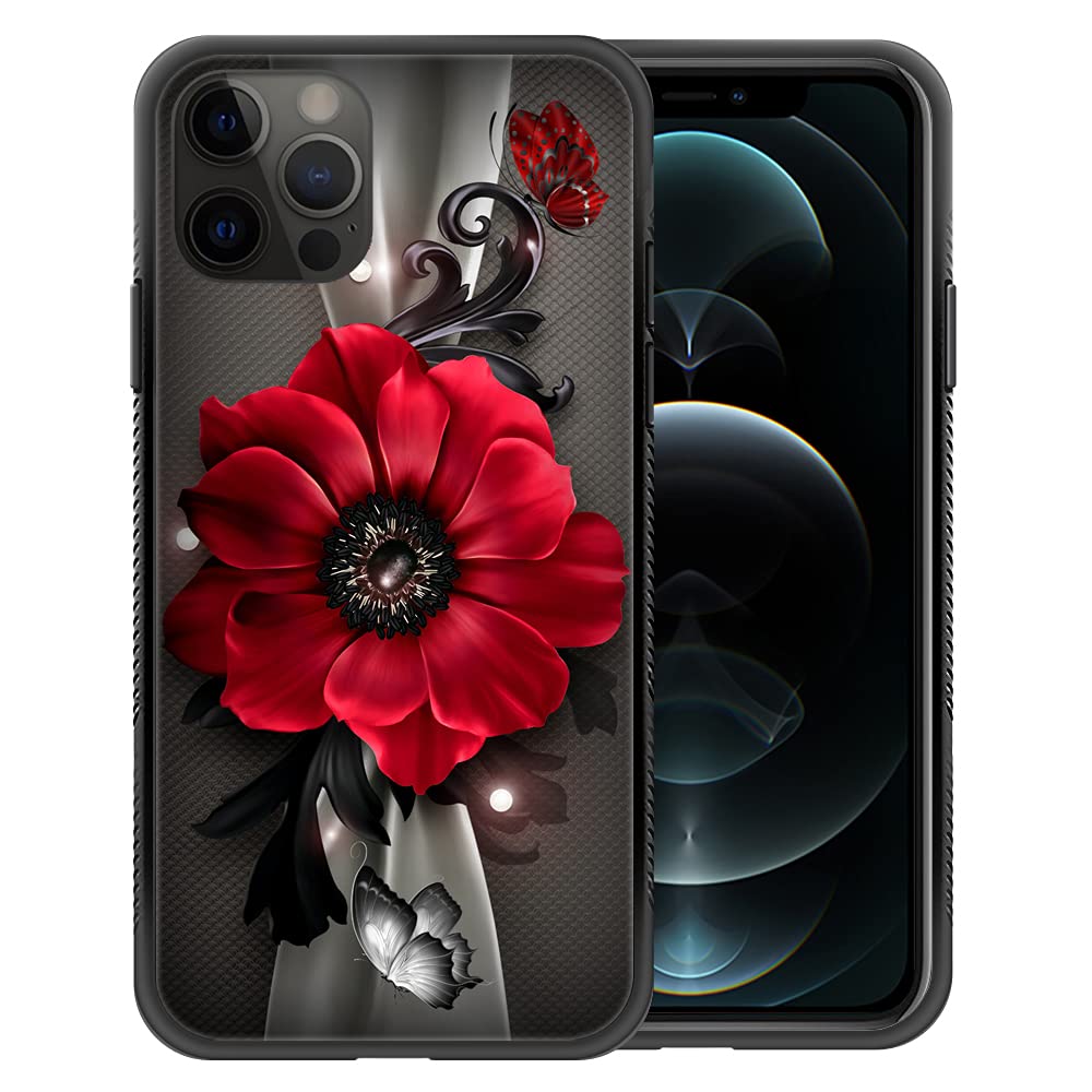 iPhone 12 Pro Max Case (6.7 inch) - Floral Butterfly Design Hard PC Back with Soft TPU Bumper, Non-Slip Protective Cover for Women | Perfect for Everyday Use, Work & Travel