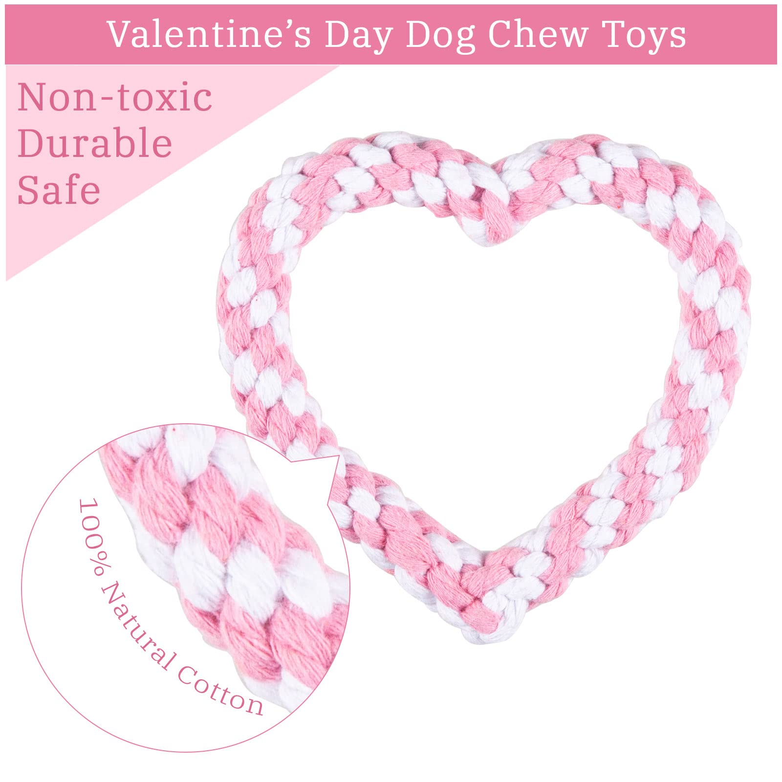 Whaline 3-Piece Valentine's Day Dog Chew Toys - Heart Shaped Rope for Small & Medium Dogs - Red & Pink Puppy Chewing Rope for Teeth Cleaning, Training & Play - Perfect for Valentine's Gifts & Playtime Bonding