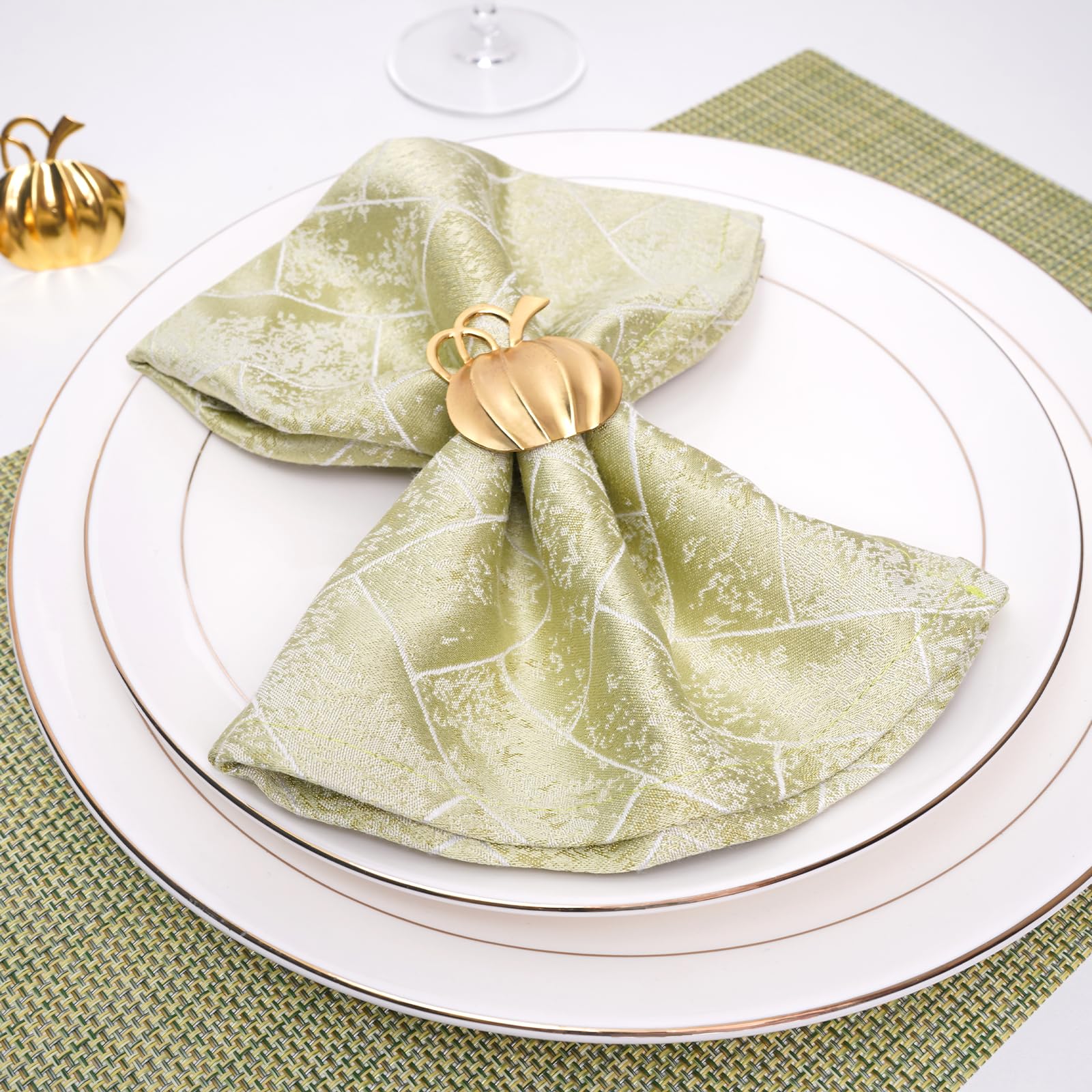 24K Gold Pumpkin Napkin Rings Set of 24 - Elegant Fall Thanksgiving Halloween Table Decorations for Autumn Dinner Parties, Wedding Buffets and Holiday Table Settings