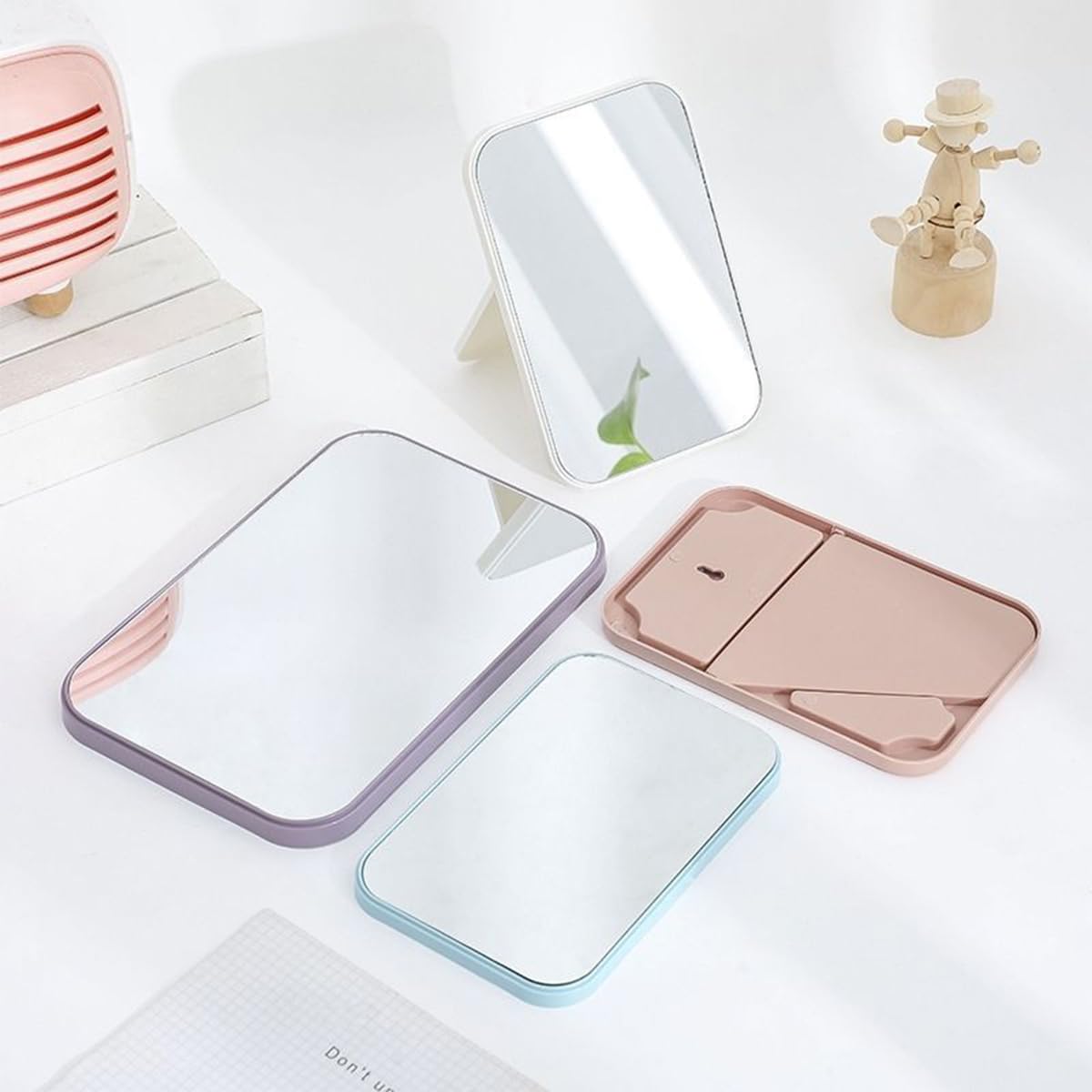 Ultra-Slim Portable Folding Mirror for Makeup - 5.7''x4.0'' Travel Vanity Mirror with Durable Plastic Frame & Folding Bracket (Pink) - Perfect for Home, Travel, Dorm & Salon Use