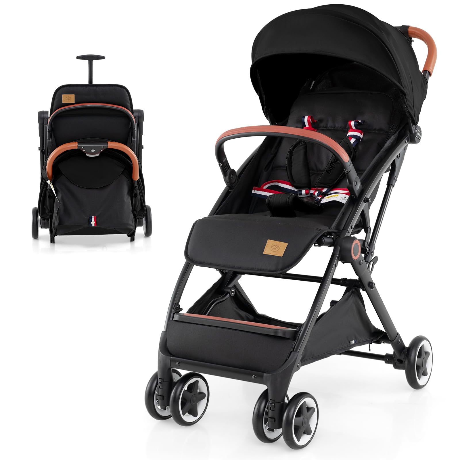 **BABY JOY Lightweight Baby Stroller - Compact Travel Stroller for Airplane & Toddler, 5-Point Safety Harness, Adjustable Backrest, Footrest & Canopy, Storage Basket, Easy One-Hand Fold (Black) - Perfect for Travel, Shopping & Daily Walks**