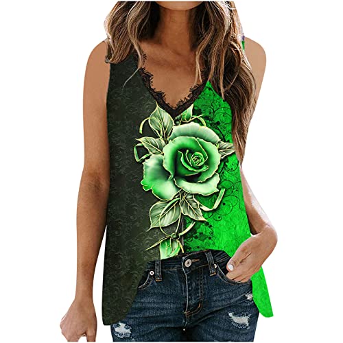 Ylioge Women's Summer 3D Printed Graphic Tank Tops - Sexy Lace Trim Casual Blouse & Tunic Tops for Beach, Party & Everyday Wear