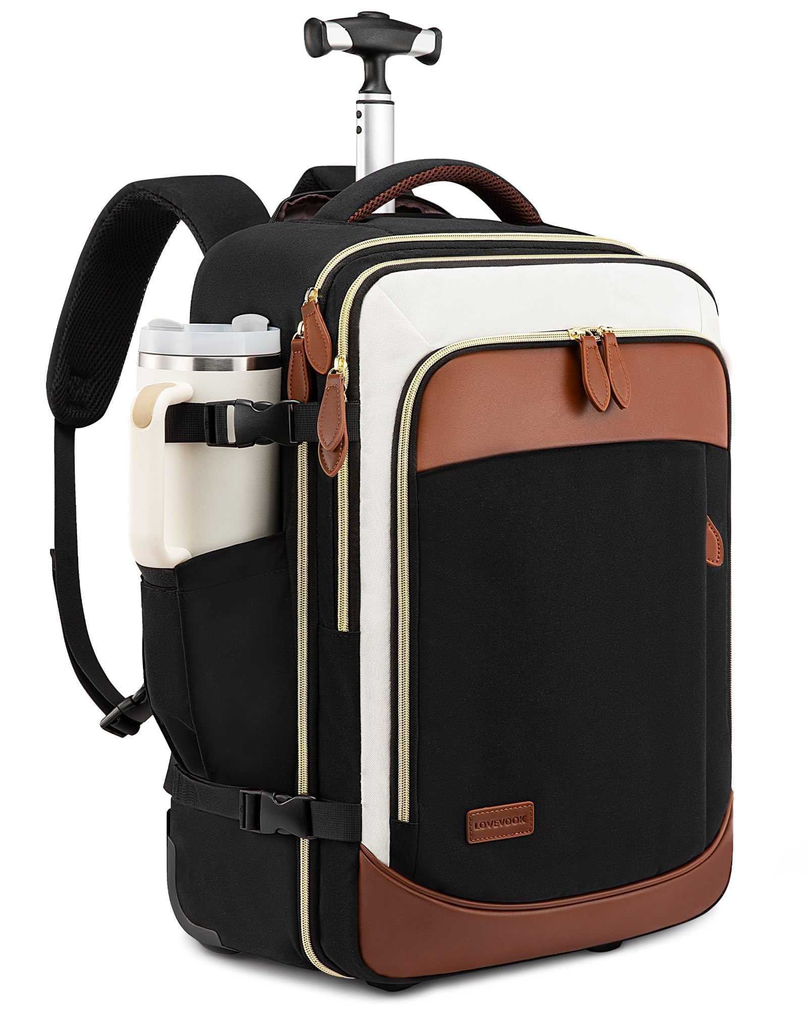 LOVEVOOK 50L Rolling Backpack for Women & Men - Wheeled Travel Backpack with 17.3 Inch Laptop Compartment, Carry On Luggage for Airplane, Flight Approved Personal Item Suitcase - Perfect for Business Trips, College Students & Commuting