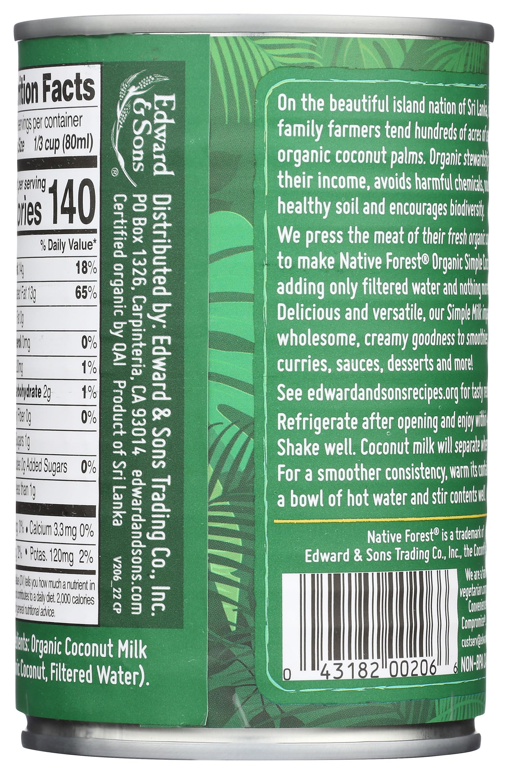 Organic Unsweetened Coconut Milk by Native Forest - 13.5 Fl Oz, BPA-Free Canned Coconut Milk, USDA Certified, Vegan & Gluten-Free - Perfect for Smoothies, Curries, Baking & Dairy-Free Recipes