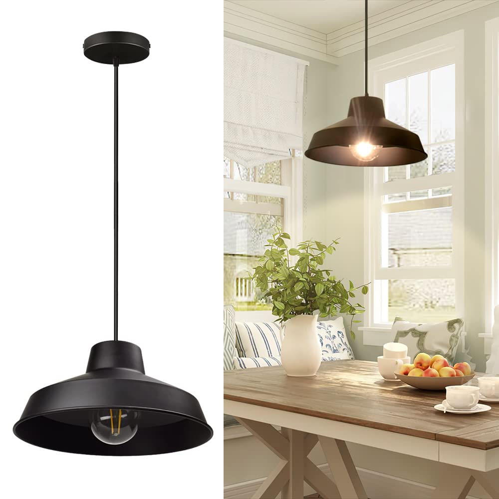 **DLLT Industrial Black Pendant Light - Adjustable Vintage Farmhouse Hanging Fixture with Dome Design, UL Listed E26 Base - Perfect for Kitchen, Dining Room, Bar, Bedroom & Outdoor Use**