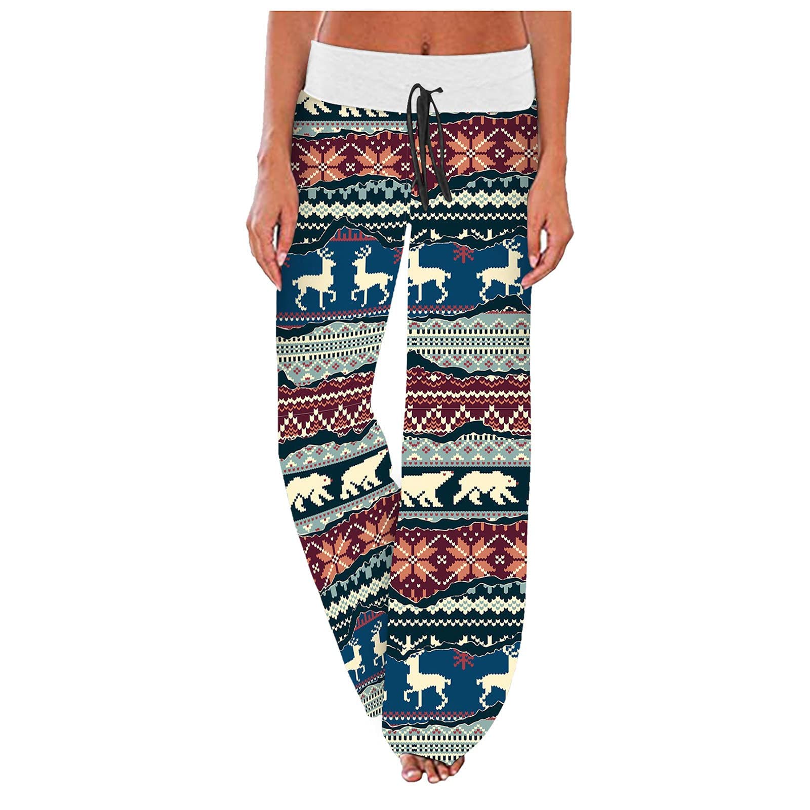 Women's Christmas Floral Lounge Pants - Comfy Wide Leg Palazzo Sweatpants for Yoga, Pajamas & Casual Wear | Soft Holiday Drawstring Pajama Trousers for Relaxing at Home, Gift Giving & Festive Outfits