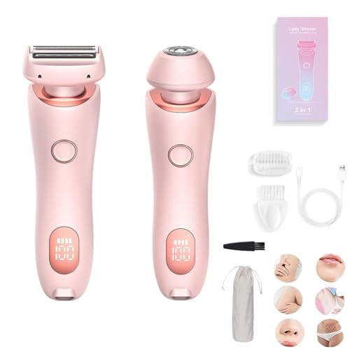 Duskofficial 2-in-1 Electric Razor for Women - Painless Hair Removal for Bikini, Underarm & Private Areas - Waterproof Wet/Dry Shaver - Portable Pink Women's Shaver - Perfect for Travel, Gym & Home Use
