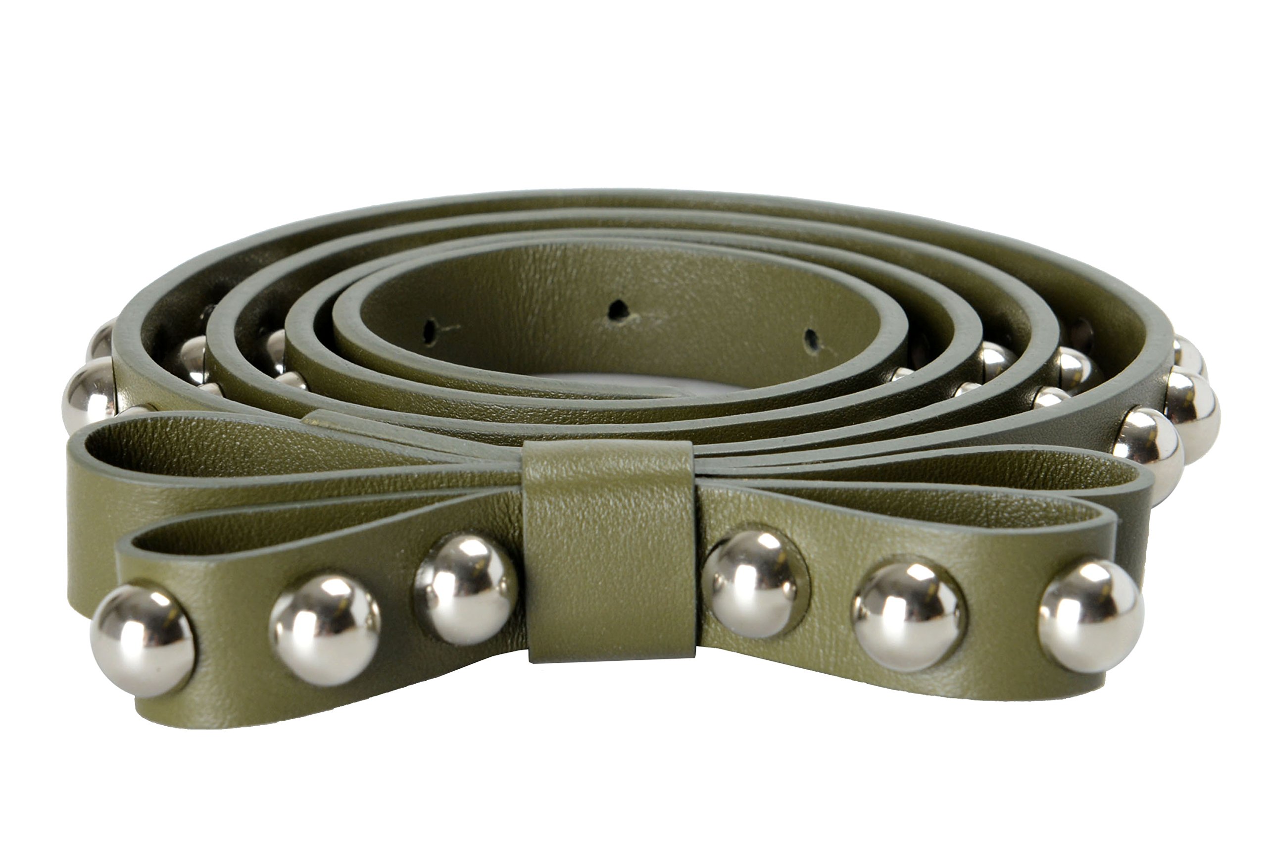 Stylish Leather Women's Belt with Green Metal Beads - Size L | Perfect for Casual Outfits & Boho Fashion