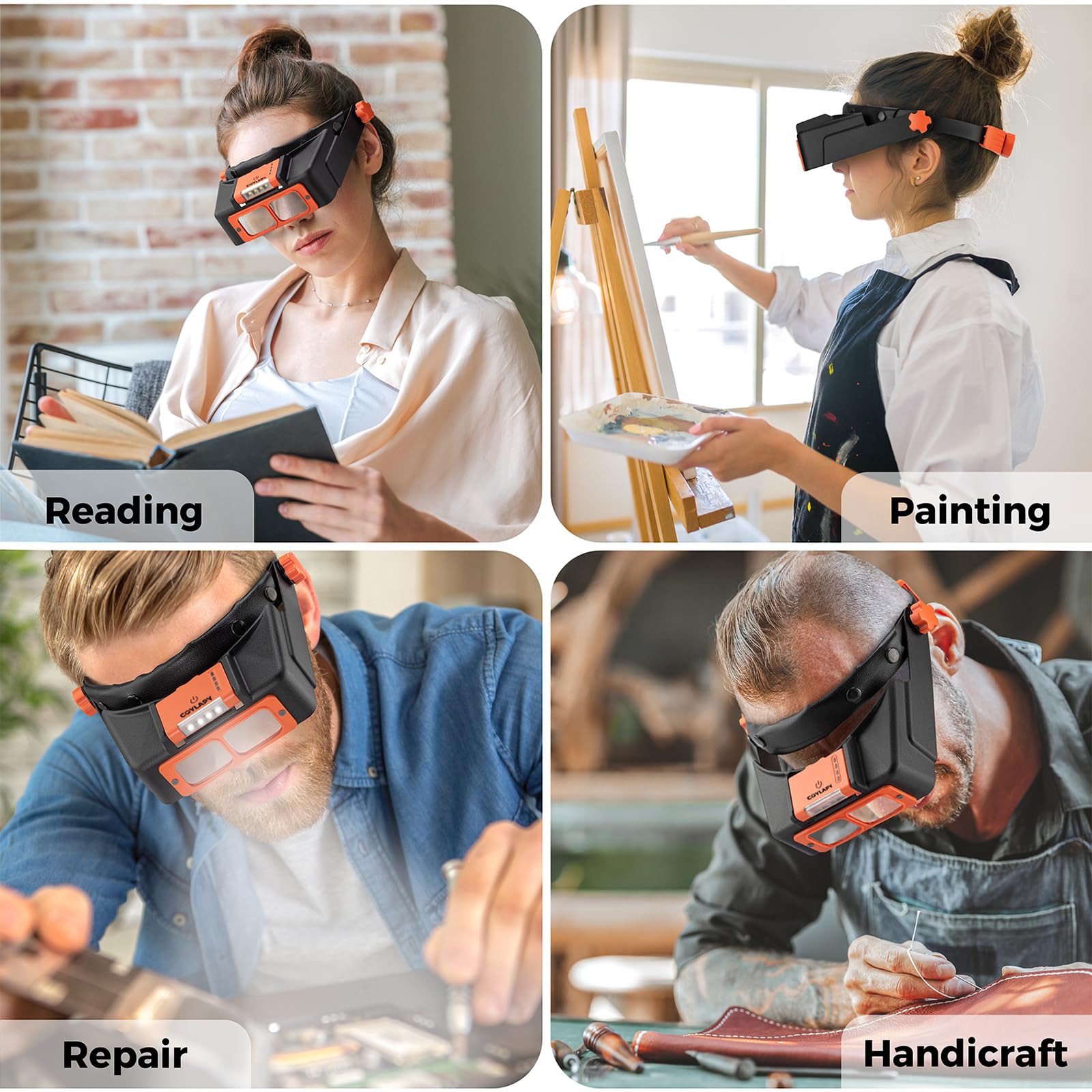 Rechargeable Headband Magnifier with LED Light - 1.5X to 3.5X Magnifying Glasses for Jewelry Making, Reading & Crafts - Hands-Free Magnifying Visor with 4 Interchangeable Lenses - Perfect for Watch Repair, Model Building & Detailed Hobbies