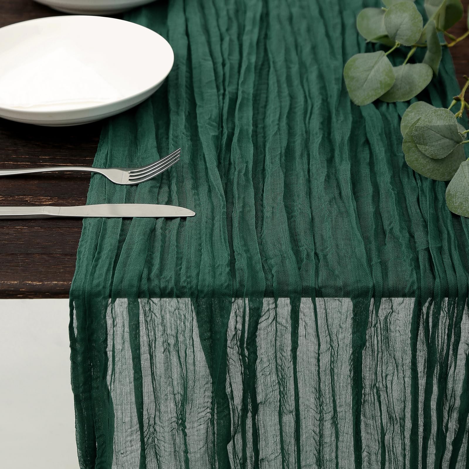 Elegant Green Cheesecloth Table Runner 13.3FT - Christmas Decorations, Forest Wedding Decor, Baby Shower & Party Centerpiece - Perfect for Holiday Tablescapes, Rustic Weddings & Special Event Decorations
